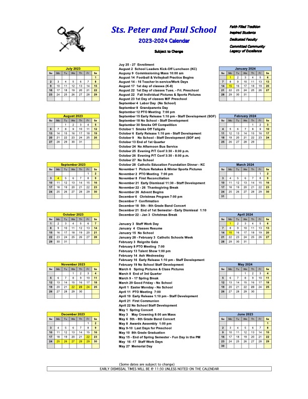 Calendars « Saints Peter and Paul Catholic School